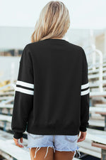 Black Varsity Striped Detail Drop Shoulder Oversized Sweatshirt - MarkoFit