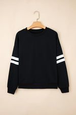 Black Varsity Striped Detail Drop Shoulder Oversized Sweatshirt - MarkoFit