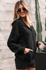 Black Half Zip Kangaroo Pocket Mineral Wash Baggy Hoodie - MarkoFit