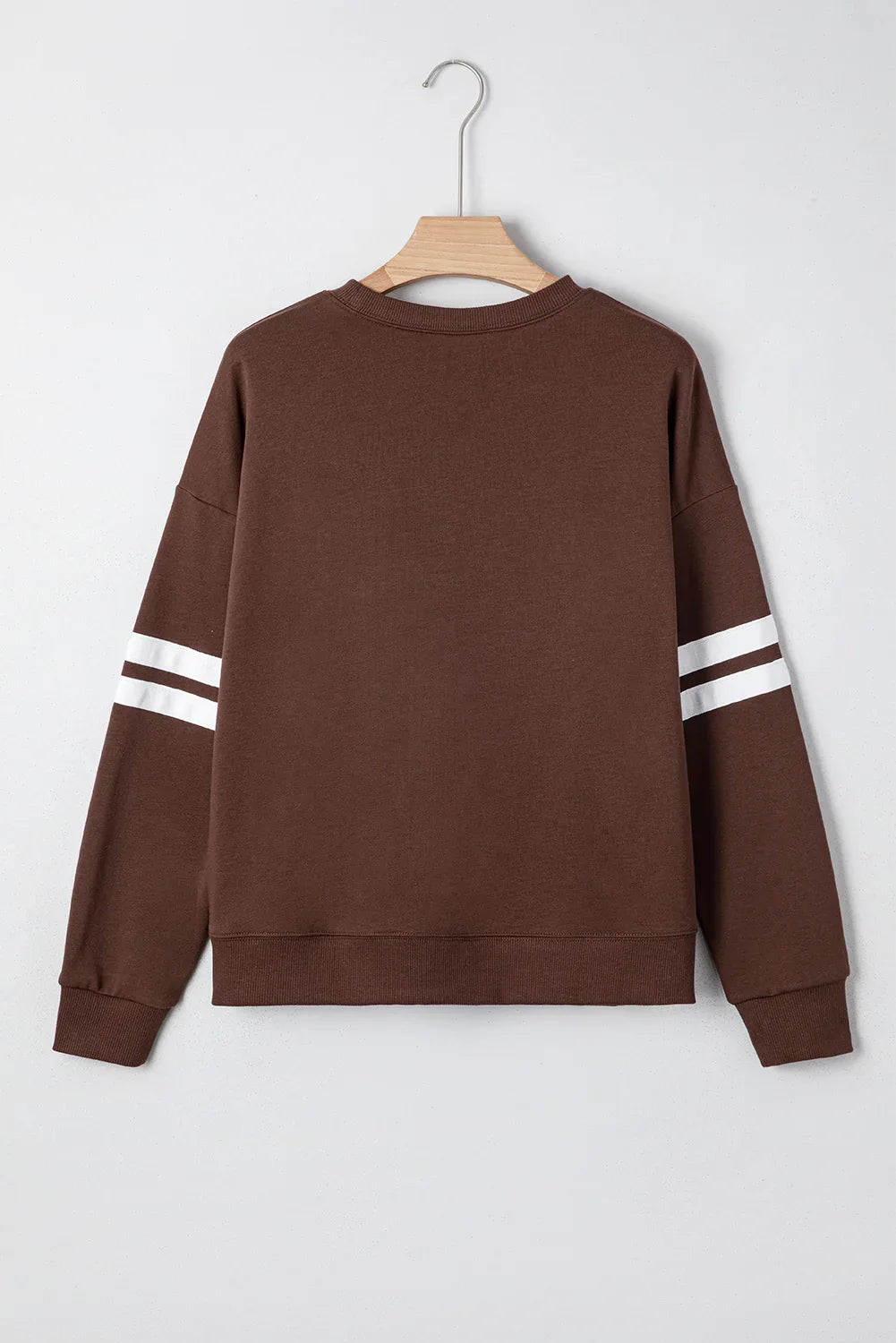 Coffee Varsity Striped Detail Drop Shoulder Oversized Sweatshirt - MarkoFit