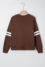 Coffee Varsity Striped Detail Drop Shoulder Oversized Sweatshirt - MarkoFit