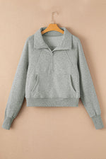 Gray Fleece Lined Zip Up Stand Collar Thumbhole Sleeve Sweatshirt - MarkoFit