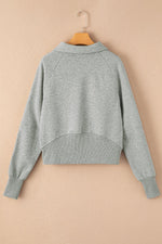 Gray Fleece Lined Zip Up Stand Collar Thumbhole Sleeve Sweatshirt - MarkoFit