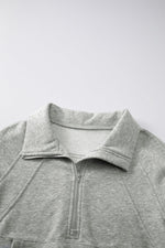 Gray Fleece Lined Zip Up Stand Collar Thumbhole Sleeve Sweatshirt - MarkoFit