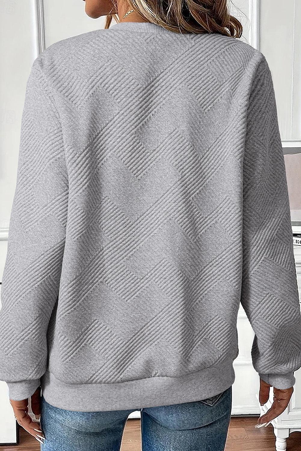 Medium Grey Trendy Textured Half Zip Loose Sweatshirt - MarkoFit
