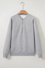 Medium Grey Trendy Textured Half Zip Loose Sweatshirt - MarkoFit