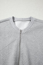Medium Grey Trendy Textured Half Zip Loose Sweatshirt - MarkoFit