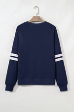 Navy Blue Varsity Striped Detail Drop Shoulder Oversized Sweatshirt - MarkoFit