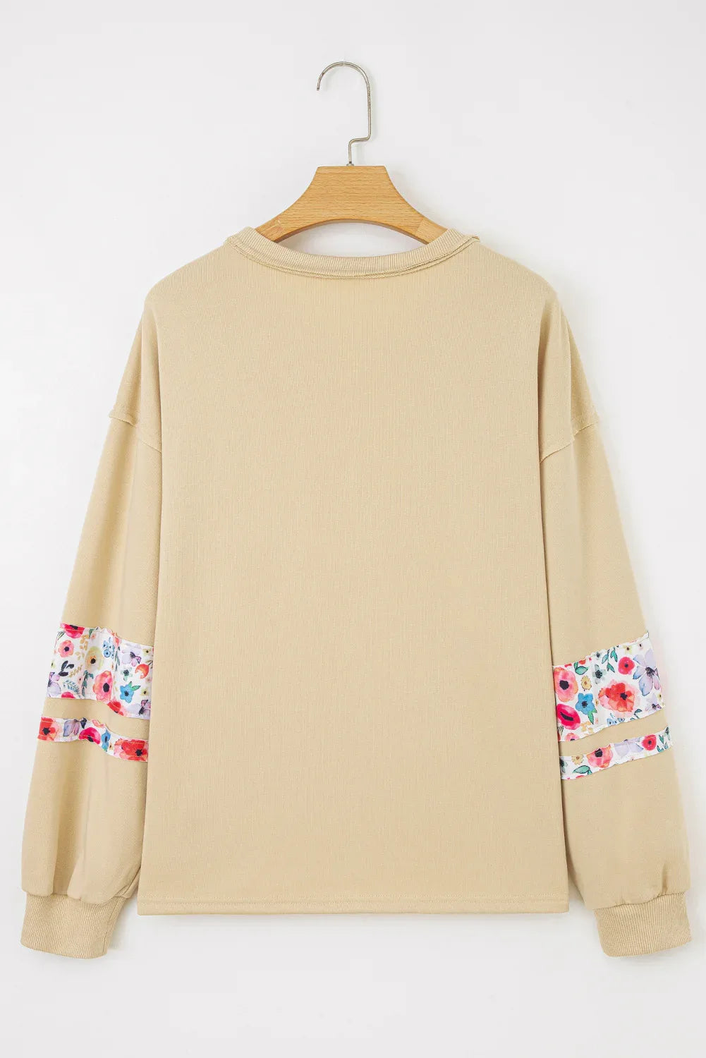 Pale Khaki Floral Applique Baggy Pullover Sweatshirt - MarkoFit