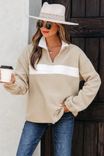 Parchment Fleece Colorblock Patchwork Zipped Neck Pullover Sweatshirt - MarkoFit