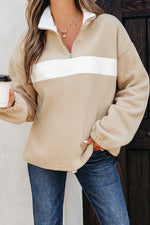 Parchment Fleece Colorblock Patchwork Zipped Neck Pullover Sweatshirt - MarkoFit
