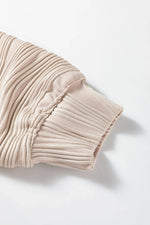 Parchment Solid Color Textured Zip V Neck Pullover Sweatshirt - MarkoFit