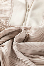 Parchment Solid Color Textured Zip V Neck Pullover Sweatshirt - MarkoFit