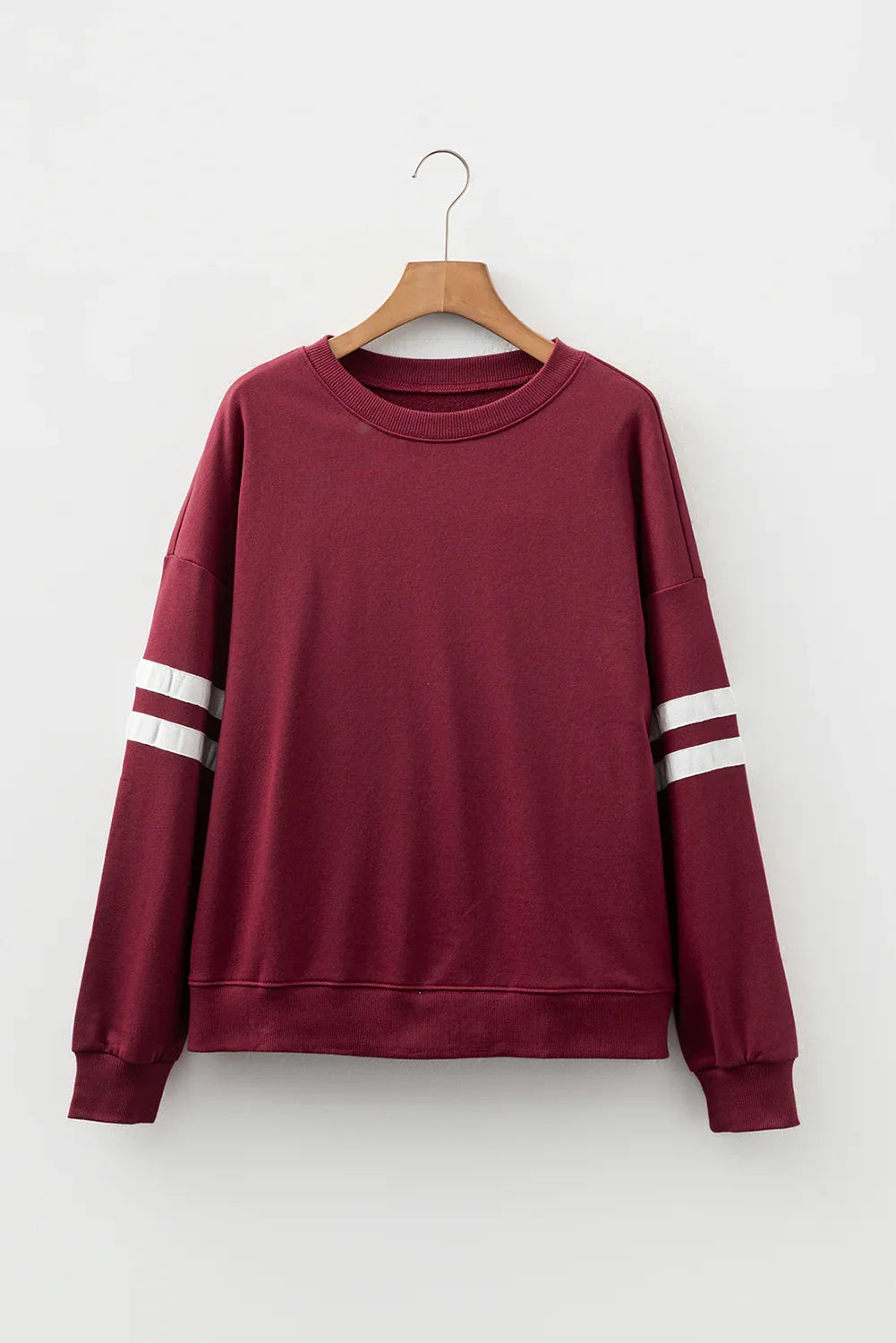 Red Dahlia Varsity Striped Detail Drop Shoulder Oversized Sweatshirt - MarkoFit