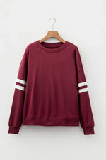 Red Dahlia Varsity Striped Detail Drop Shoulder Oversized Sweatshirt - MarkoFit