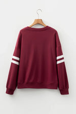 Red Dahlia Varsity Striped Detail Drop Shoulder Oversized Sweatshirt - MarkoFit