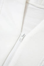 White Solid Color Textured Zip V Neck Pullover Sweatshirt - MarkoFit