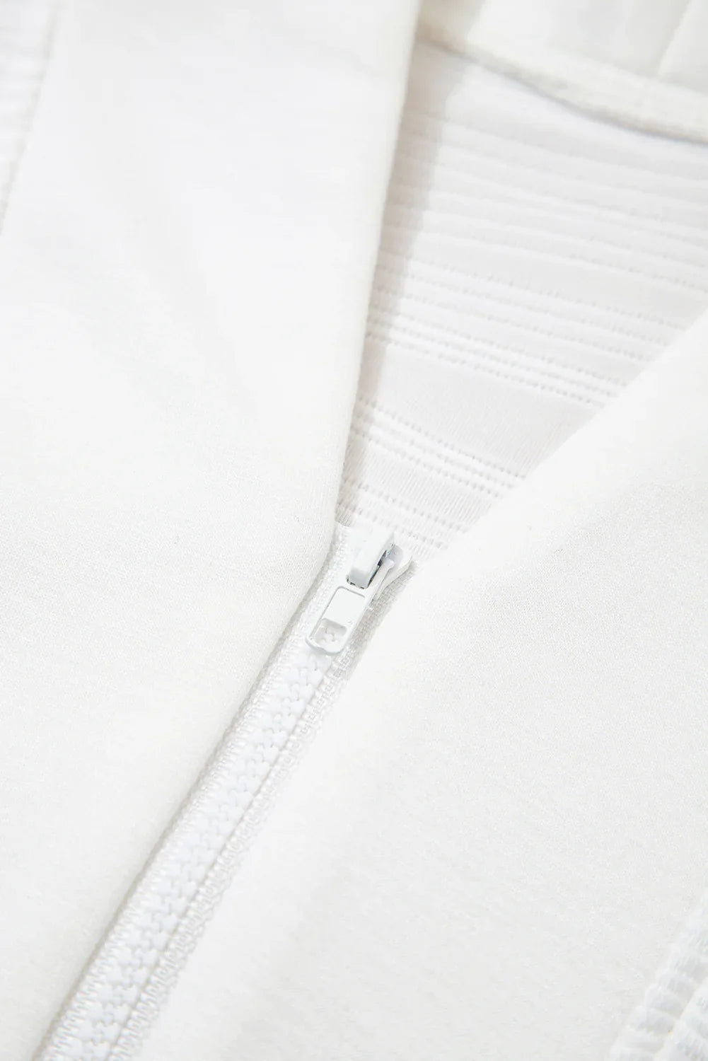 White Solid Color Textured Zip V Neck Pullover Sweatshirt - MarkoFit