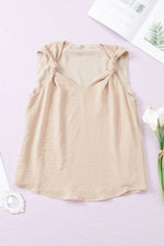Apricot V Neck Knotted Shoulder Vest - MarkoFit