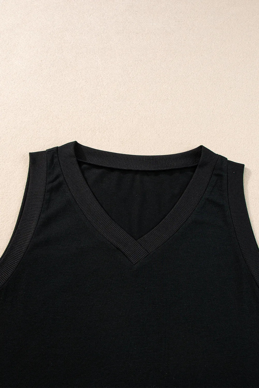 Black Ribbed V Neck Tank - MarkoFit