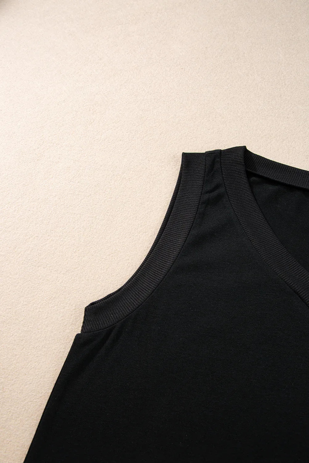 Black Ribbed V Neck Tank - MarkoFit