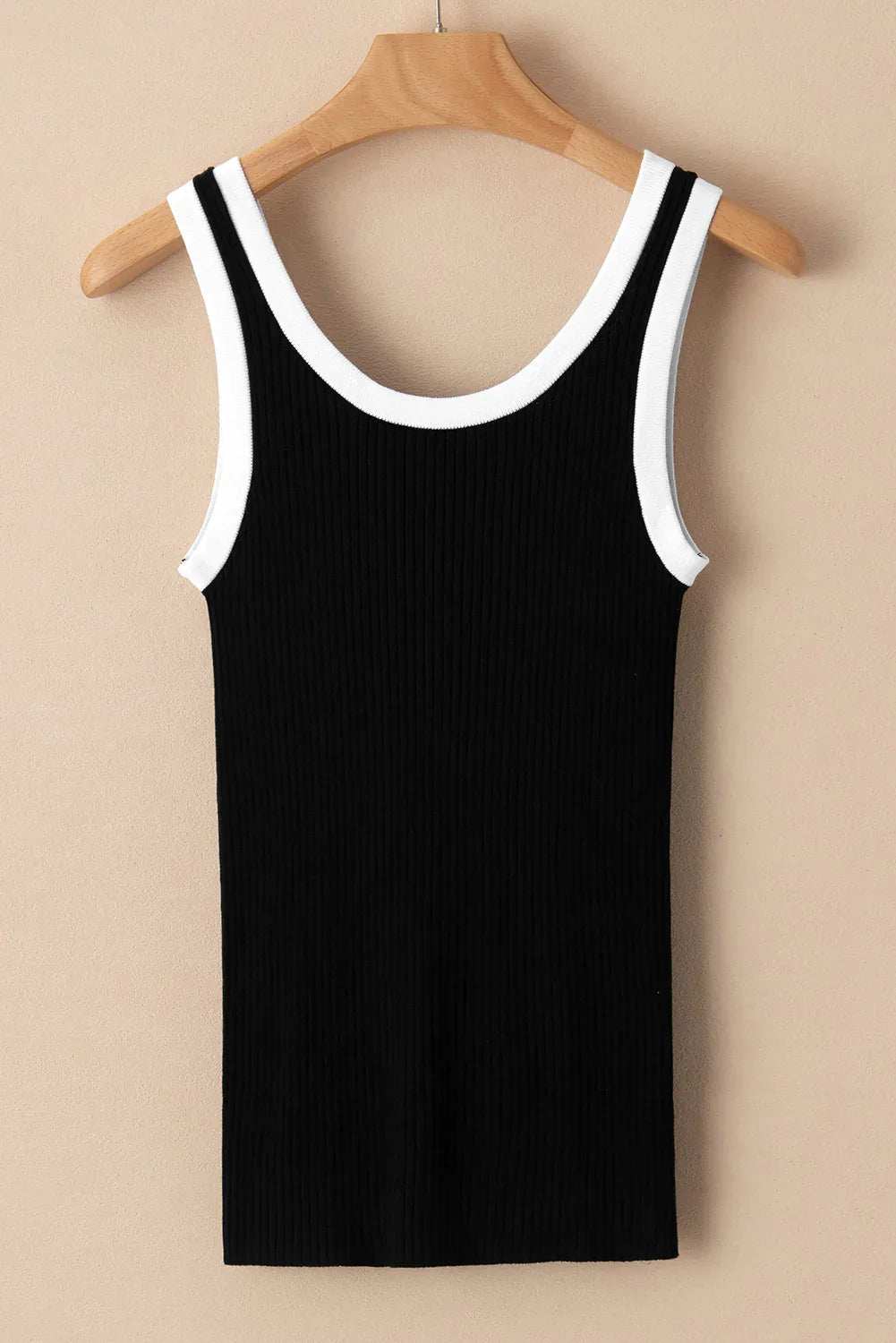 Black Colorblock Edge Ribbed Knit U Neck Tank Top - MarkoFit