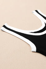 Black Colorblock Edge Ribbed Knit U Neck Tank Top - MarkoFit