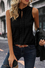 Black Lattice Textured Split Neck Tank Top - MarkoFit