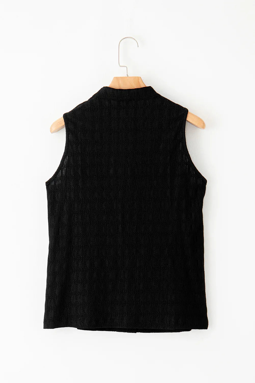 Black Lattice Textured Split Neck Tank Top - MarkoFit