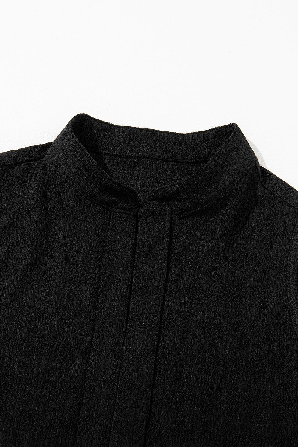 Black Lattice Textured Split Neck Tank Top - MarkoFit