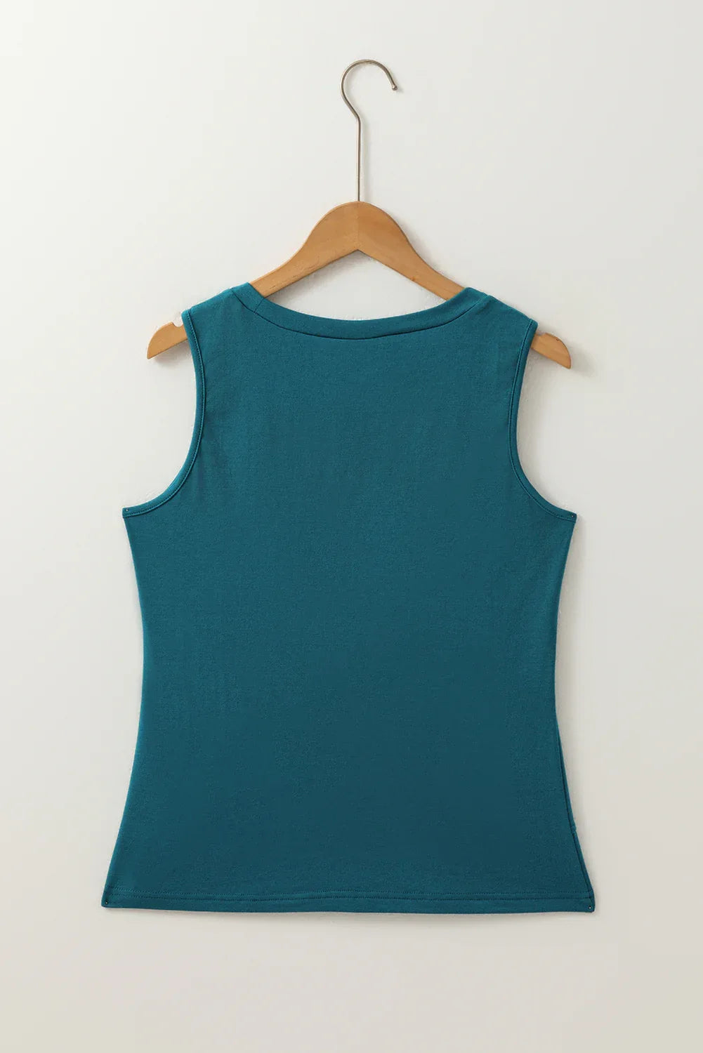 Blue Sapphire Solid Color Stitching Detail Round Neck Tank Top - MarkoFit
