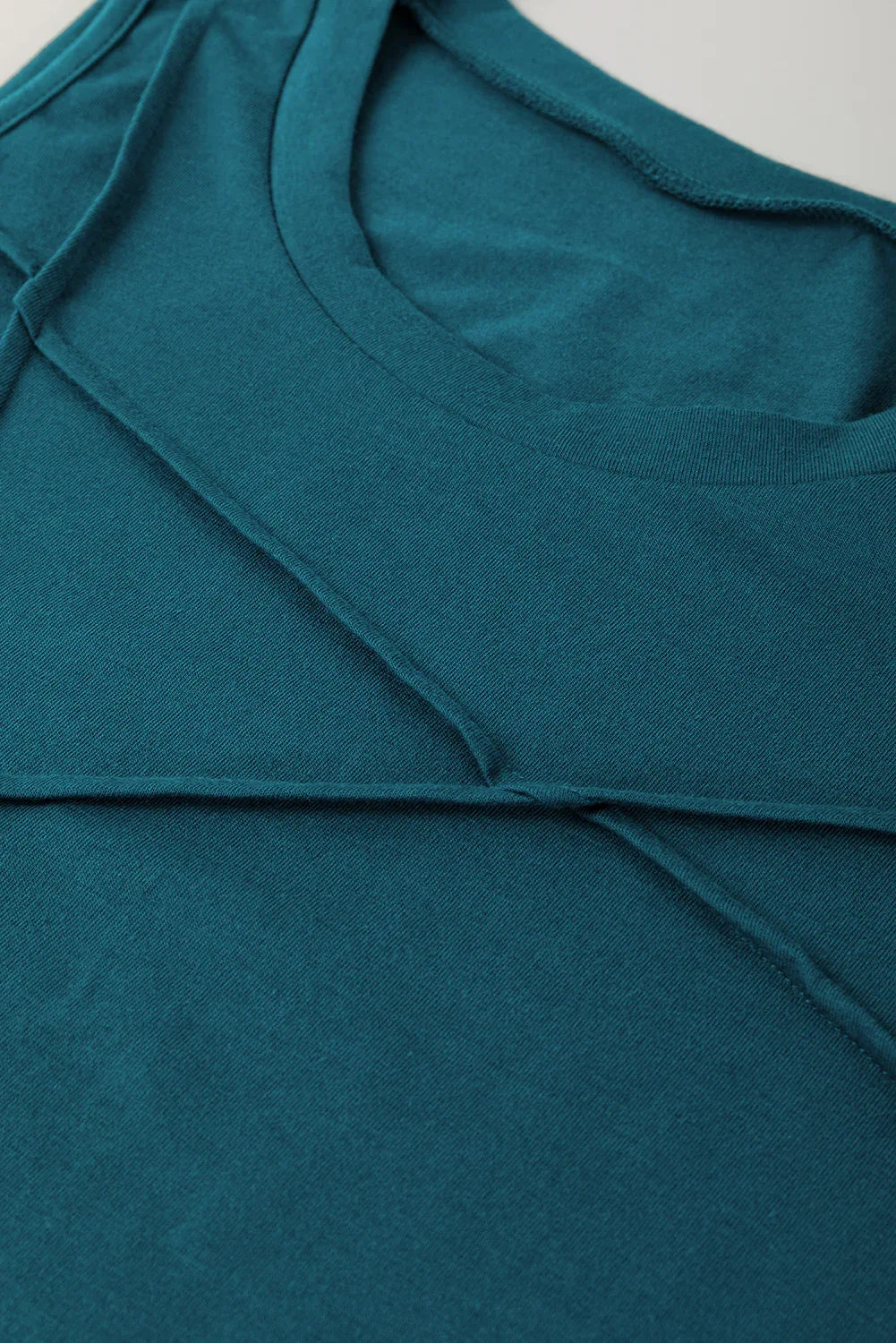 Blue Sapphire Solid Color Stitching Detail Round Neck Tank Top - MarkoFit