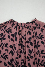 Brown Leaf Print Lace-up V Neck Crinckled Tank Top - MarkoFit