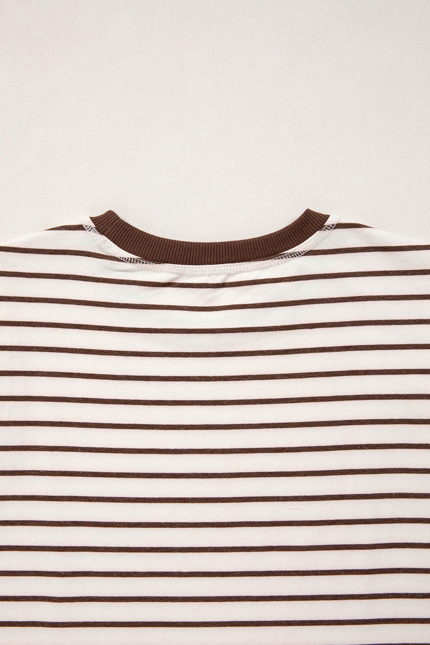 Brown Stripe Ribbed Round Neck Trim Loose Tank Top - MarkoFit