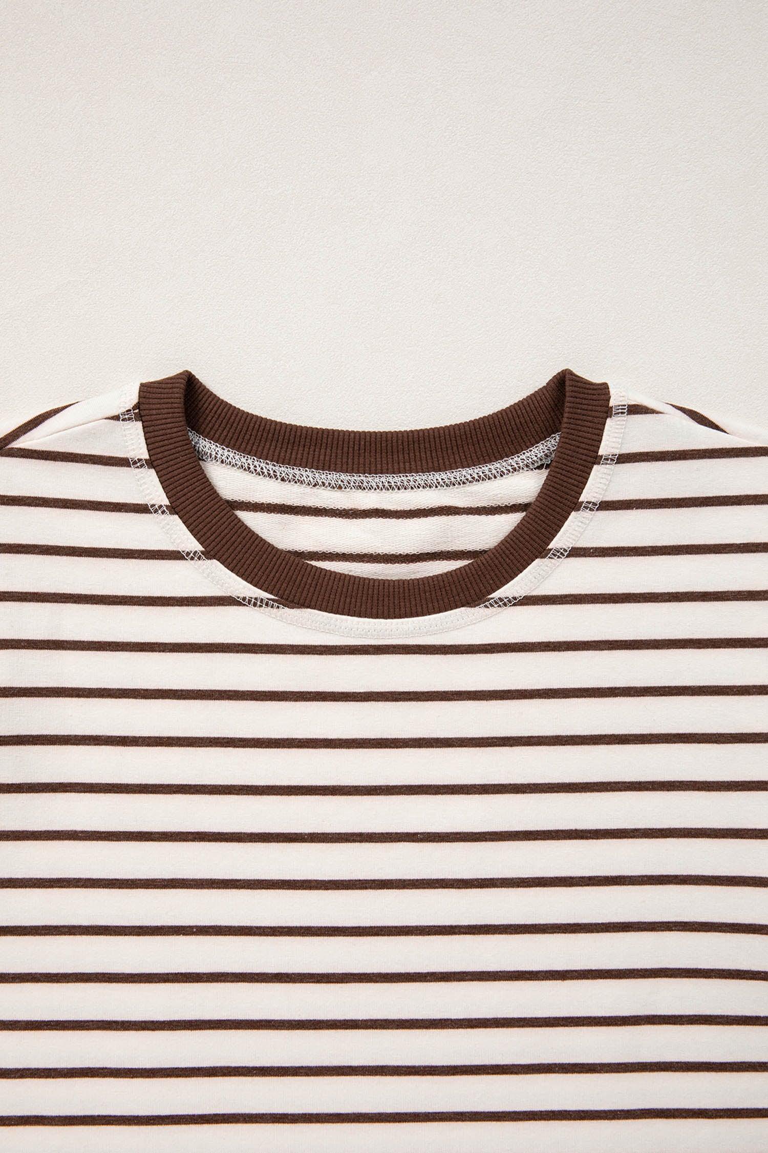 Brown Stripe Ribbed Round Neck Trim Loose Tank Top - MarkoFit