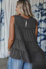 Dark Grey Tiered Frill Trim A-line Tank Top - MarkoFit