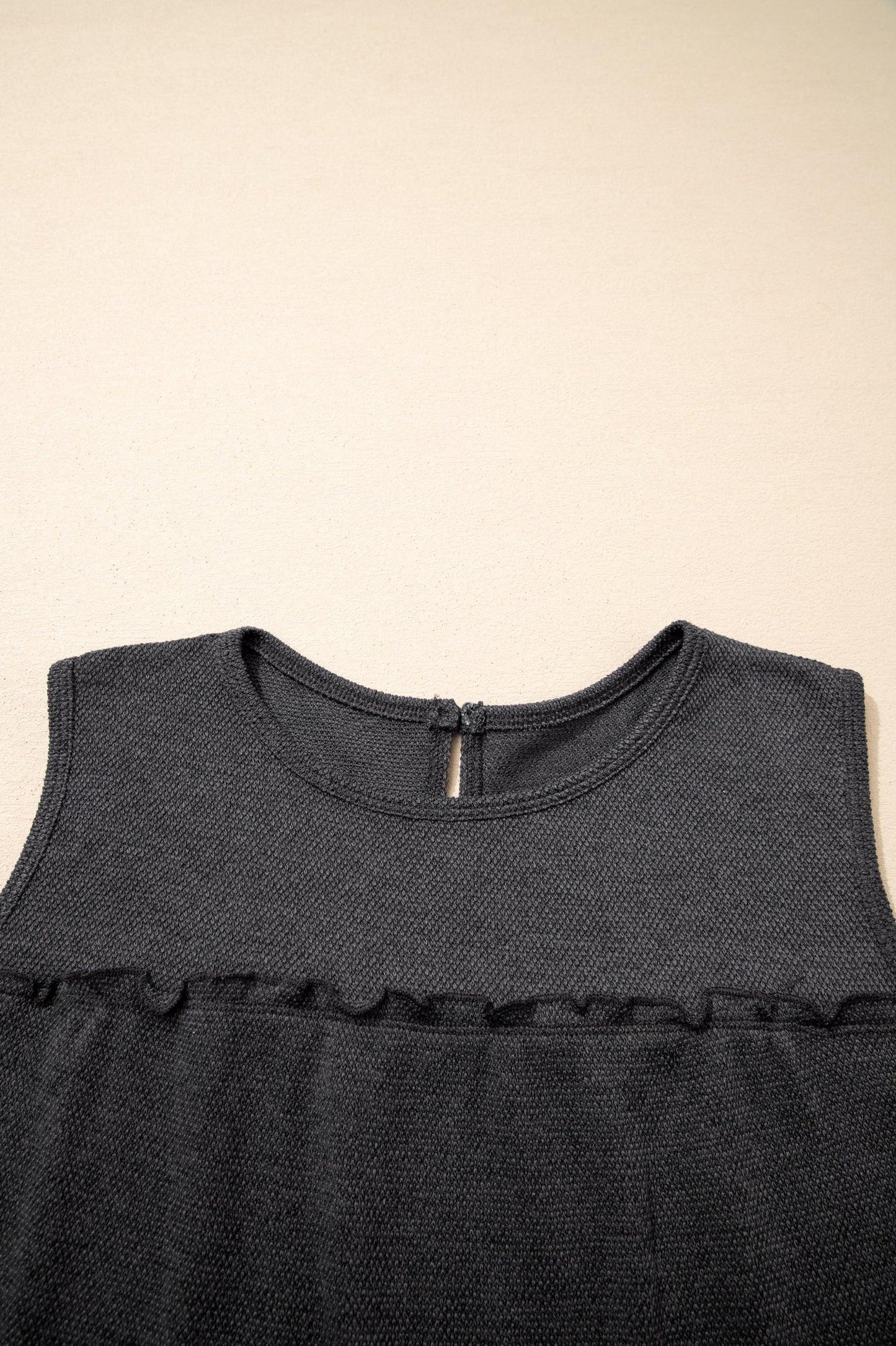 Dark Grey Tiered Frill Trim A-line Tank Top - MarkoFit