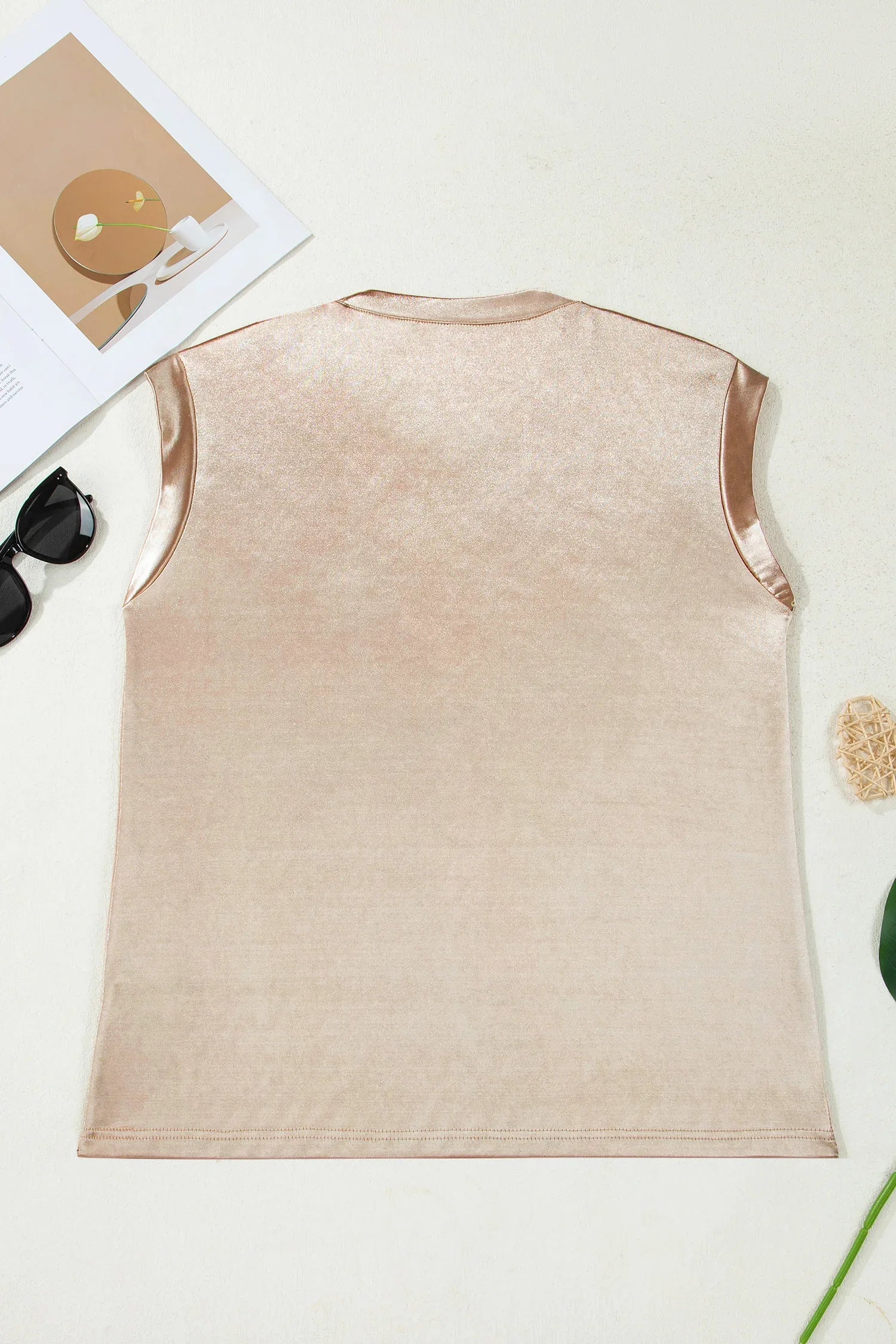 Gold Round Neck Metallic Tank Top - MarkoFit