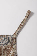 Khaki Paisley Printed Spaghetti Strap V Neck Smocked Babydoll Tank Top - MarkoFit