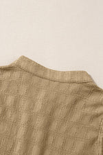 Light French Beige Lattice Textured Split Neck Tank Top - MarkoFit