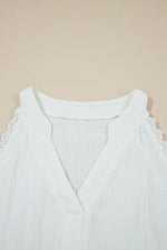 White Textured Lace Trim Pure Cotton Sleeveless Top - MarkoFit