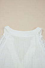 White Textured Lace Trim Pure Cotton Sleeveless Top - MarkoFit
