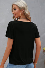 Black Crisscross V Neck Butterfly Sleeve T Shirt - MarkoFit