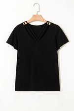 Black Crisscross V Neck Butterfly Sleeve T Shirt - MarkoFit