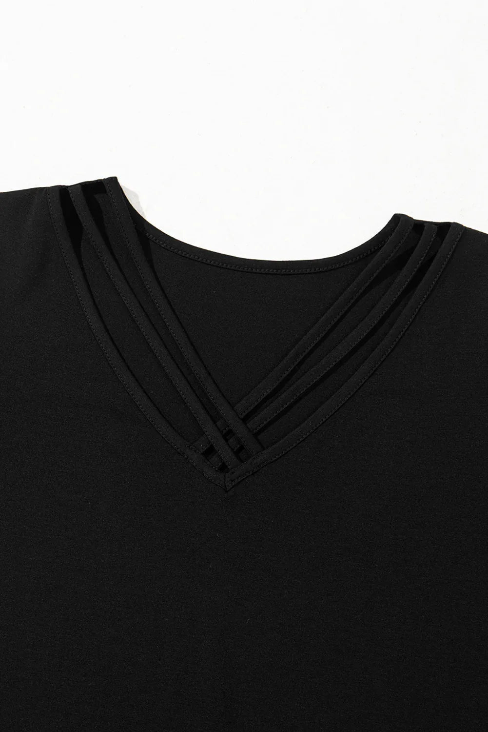Black Crisscross V Neck Butterfly Sleeve T Shirt - MarkoFit