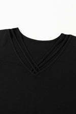 Black Crisscross V Neck Butterfly Sleeve T Shirt - MarkoFit