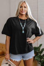 Black Loose Half Sleeve Hi Low Hem T Shirt - MarkoFit