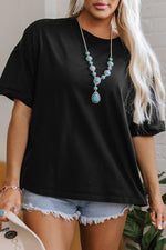 Black Loose Half Sleeve Hi Low Hem T Shirt - MarkoFit