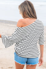 Black Stripe Half Sleeve Scoop Neck Loose Top - MarkoFit