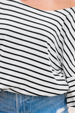 Black Stripe Half Sleeve Scoop Neck Loose Top - MarkoFit